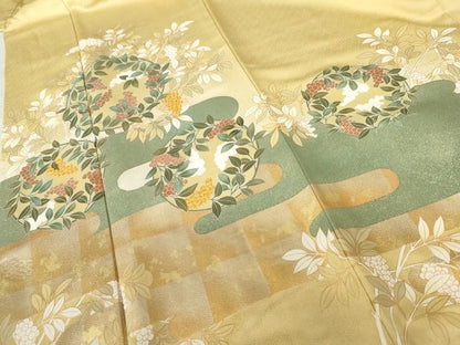 平和屋着物●豪華色留袖 駒刺繍 葡萄枝葉丸文 金彩 正絹 逸品 AABF5210cs