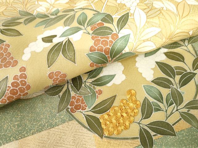 平和屋着物●豪華色留袖 駒刺繍 葡萄枝葉丸文 金彩 正絹 逸品 AABF5210cs