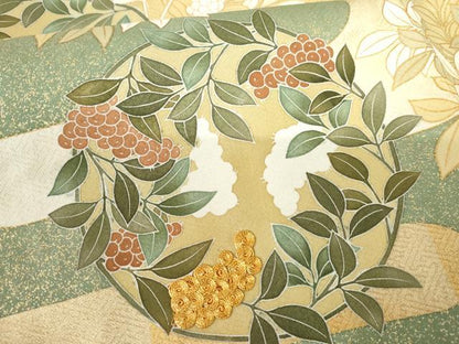 平和屋着物●豪華色留袖 駒刺繍 葡萄枝葉丸文 金彩 正絹 逸品 AABF5210cs