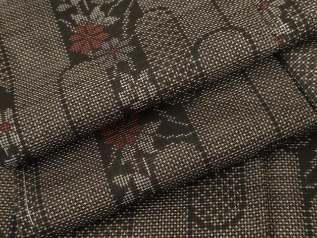 平和屋着物●本場大島紬 泥染め 一元7マルキ エ霞花文 正絹 逸品 未使用 AABF5211cs
