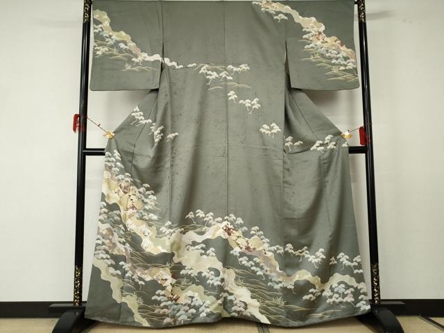 平和屋着物●訪問着 駒刺繍 立波枝松花文 金彩 正絹 逸品 AABF5213cs