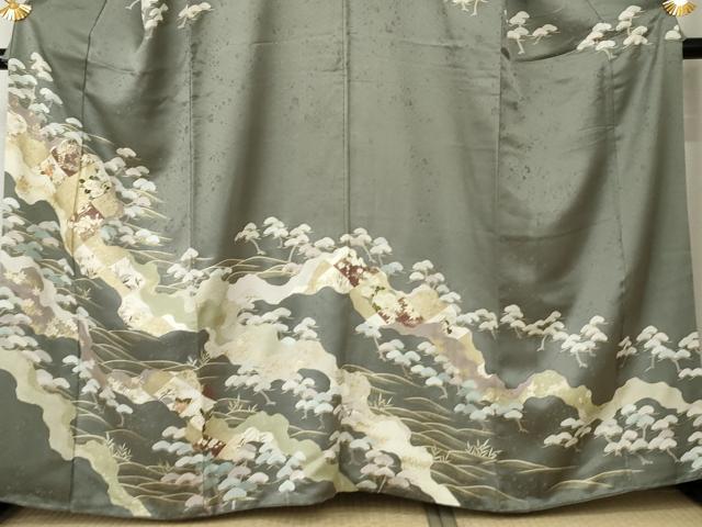 平和屋着物●訪問着 駒刺繍 立波枝松花文 金彩 正絹 逸品 AABF5213cs