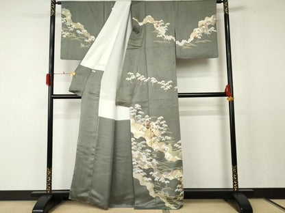 平和屋着物●訪問着 駒刺繍 立波枝松花文 金彩 正絹 逸品 AABF5213cs