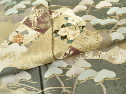 平和屋着物●訪問着 駒刺繍 立波枝松花文 金彩 正絹 逸品 AABF5213cs