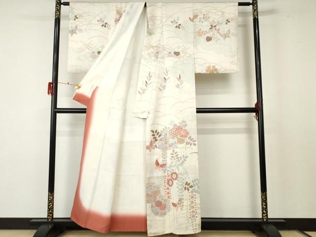 平和屋着物●訪問着 吉祥花蝶文 暈し染め 金彩 正絹 逸品 AABF5215cs