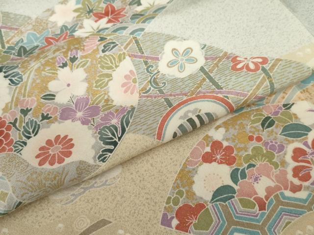平和屋着物●訪問着 地紙吉祥花文 暈し染め 金彩 正絹 逸品 未使用 AABF5224cs
