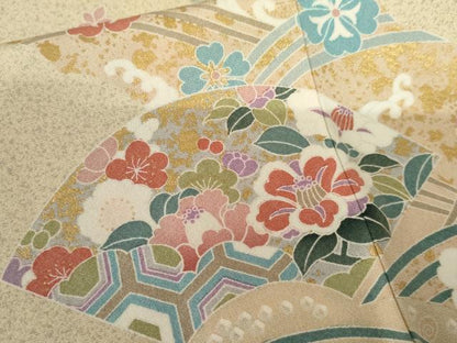 平和屋着物●訪問着 地紙吉祥花文 暈し染め 金彩 正絹 逸品 未使用 AABF5224cs