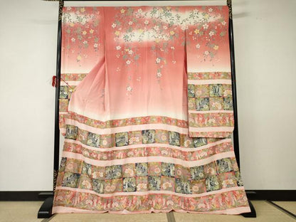 平和屋着物●豪華振袖 色紙草花文 暈し染め 金彩 ロング丈 正絹 逸品 AABF5226cs
