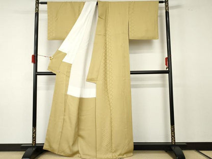 平和屋着物●上質な色無地 七宝に跳び兎地紋 木蘭色 さが美扱い 正絹 逸品 AABF5227cs