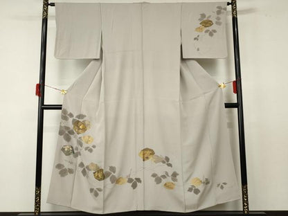 平和屋着物●訪問着 竹屋町刺繍 手描き 花蔦の葉文 金彩 正絹 逸品 AABF5230cs