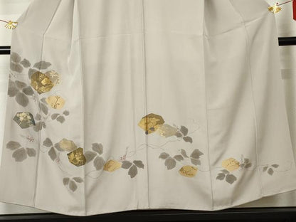 平和屋着物●訪問着 竹屋町刺繍 手描き 花蔦の葉文 金彩 正絹 逸品 AABF5230cs