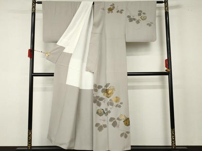 平和屋着物●訪問着 竹屋町刺繍 手描き 花蔦の葉文 金彩 正絹 逸品 AABF5230cs