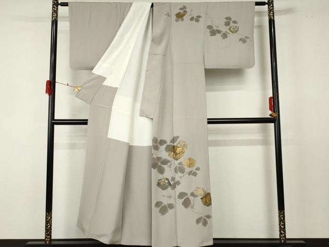 平和屋着物●訪問着 竹屋町刺繍 手描き 花蔦の葉文 金彩 正絹 逸品 AABF5230cs