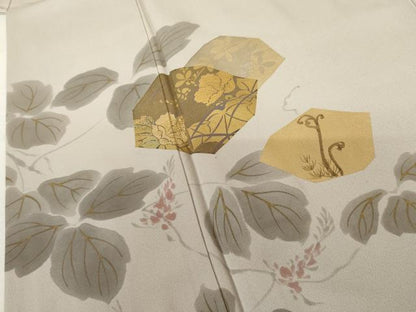 平和屋着物●訪問着 竹屋町刺繍 手描き 花蔦の葉文 金彩 正絹 逸品 AABF5230cs