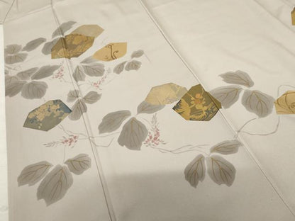 平和屋着物●訪問着 竹屋町刺繍 手描き 花蔦の葉文 金彩 正絹 逸品 AABF5230cs