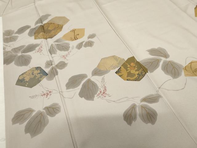 平和屋着物●訪問着 竹屋町刺繍 手描き 花蔦の葉文 金彩 正絹 逸品 AABF5230cs