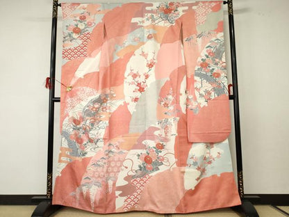 平和屋着物●豪華振袖 雪輪渡橋鴛鴦花文 金彩 正絹 逸品 AABF5233cs