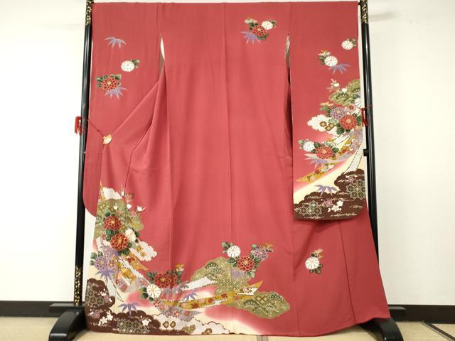 平和屋着物●豪華振袖 駒刺繍 鬘帯笹松花文 暈し染め 金彩 正絹 逸品 AABF5234cs