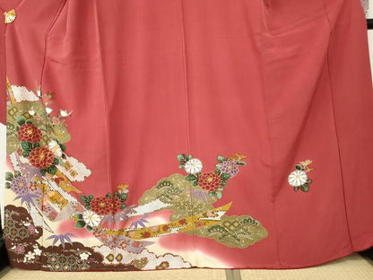 平和屋着物●豪華振袖 駒刺繍 鬘帯笹松花文 暈し染め 金彩 正絹 逸品 AABF5234cs