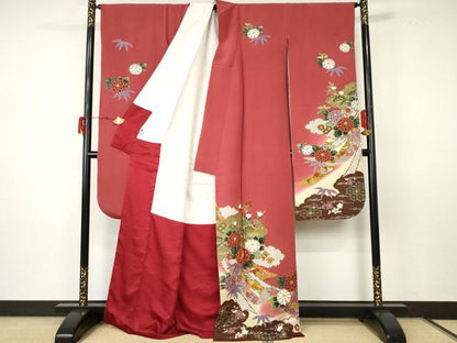 平和屋着物●豪華振袖 駒刺繍 鬘帯笹松花文 暈し染め 金彩 正絹 逸品 AABF5234cs