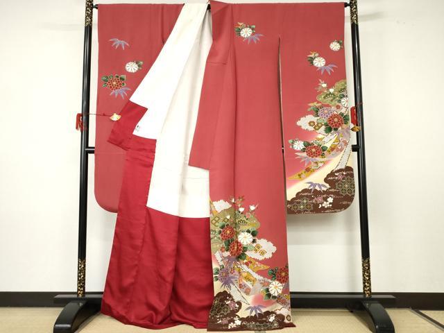 平和屋着物●豪華振袖 駒刺繍 鬘帯笹松花文 暈し染め 金彩 正絹 逸品 AABF5234cs