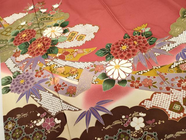 平和屋着物●豪華振袖 駒刺繍 鬘帯笹松花文 暈し染め 金彩 正絹 逸品 AABF5234cs