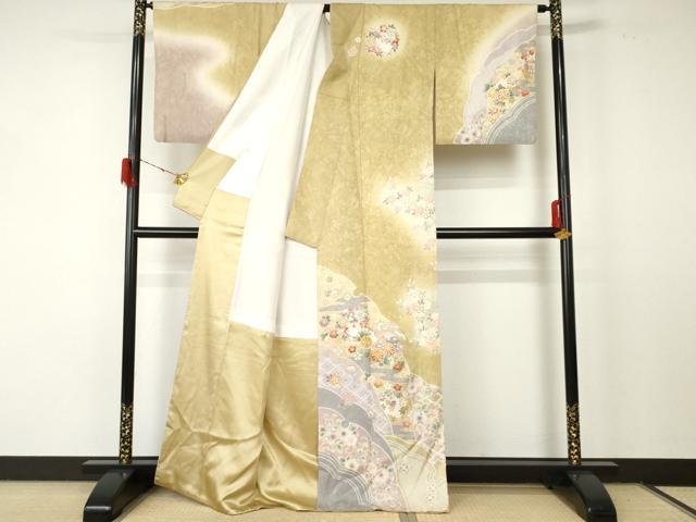 平和屋着物●訪問着 駒刺繍 辻が花 雪輪草花文 暈し染め 金彩 正絹 逸品 AABF5239cs