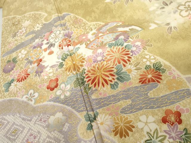 平和屋着物●訪問着 駒刺繍 辻が花 雪輪草花文 暈し染め 金彩 正絹 逸品 AABF5239cs