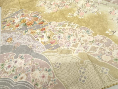 平和屋着物●訪問着 駒刺繍 辻が花 雪輪草花文 暈し染め 金彩 正絹 逸品 AABF5239cs