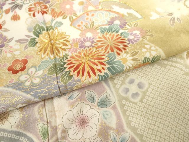 平和屋着物●訪問着 駒刺繍 辻が花 雪輪草花文 暈し染め 金彩 正絹 逸品 AABF5239cs