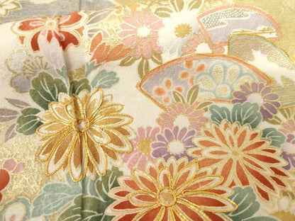 平和屋着物●訪問着 駒刺繍 辻が花 雪輪草花文 暈し染め 金彩 正絹 逸品 AABF5239cs