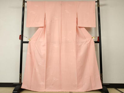 平和屋着物●上質な色無地 亀甲吉祥地紋 珊瑚色 正絹 逸品 AABF5243cs