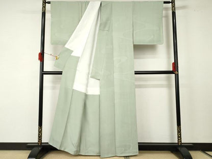 平和屋着物●上質な色無地 流水吉祥地紋 山葵色 正絹 逸品 AABF5244cs