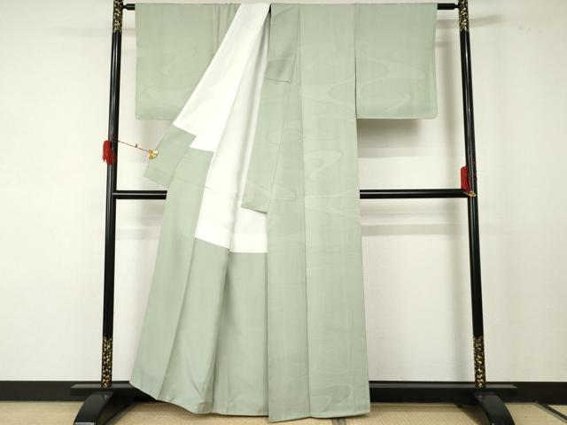 平和屋着物●上質な色無地 流水吉祥地紋 山葵色 正絹 逸品 AABF5244cs