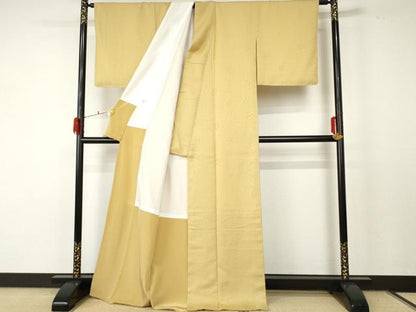 平和屋着物●色無地 辻が花地紋 蜂蜜色 洗える着物 未使用 AABF5245cs