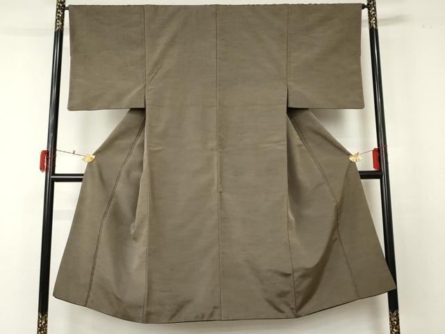 平和屋着物●男性 紬 色無地 銀煤竹色 正絹 逸品 AABF5246cs