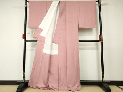 平和屋着物●上質な色無地 紋意匠 石竹色 正絹 逸品 AABF5247cs