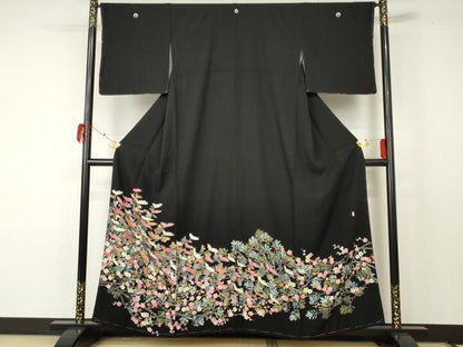 平和屋着物●豪華黒留袖 友禅 作家物 花松文 正絹 逸品 未使用 AABF5248cs