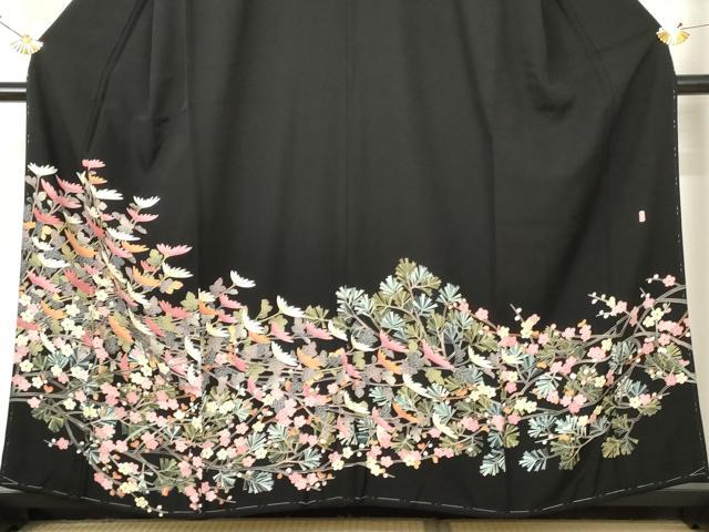 平和屋着物○豪華黒留袖 友禅 作家物 花松文 正絹 逸品 未使用