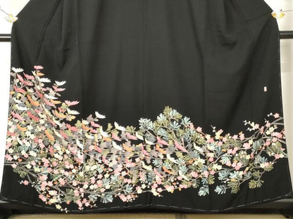 平和屋着物●豪華黒留袖 友禅 作家物 花松文 正絹 逸品 未使用 AABF5248cs