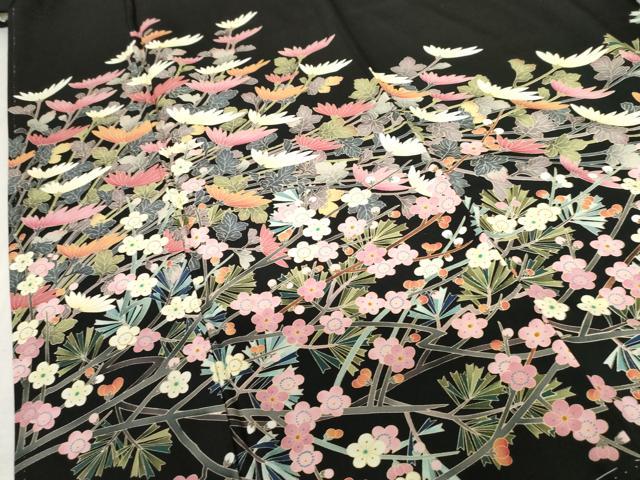 平和屋着物●豪華黒留袖 友禅 作家物 花松文 正絹 逸品 未使用 AABF5248cs
