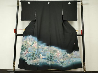 平和屋着物●十日町友禅作家 阿部佳雪 黒留袖 後楽園 暈し染め 正絹 逸品 AABF5249cs