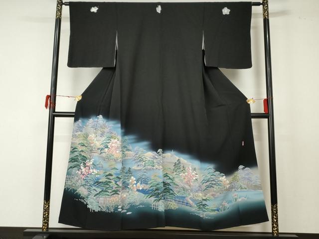 平和屋着物●十日町友禅作家 阿部佳雪 黒留袖 後楽園 暈し染め 正絹 逸品 AABF5249cs