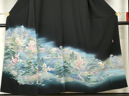 平和屋着物●十日町友禅作家 阿部佳雪 黒留袖 後楽園 暈し染め 正絹 逸品 AABF5249cs