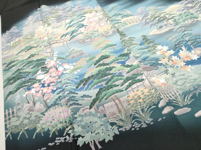 平和屋着物●十日町友禅作家 阿部佳雪 黒留袖 後楽園 暈し染め 正絹 逸品 AABF5249cs