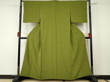 平和屋着物●上質な色無地 苔色 正絹 逸品 AABF5251cs