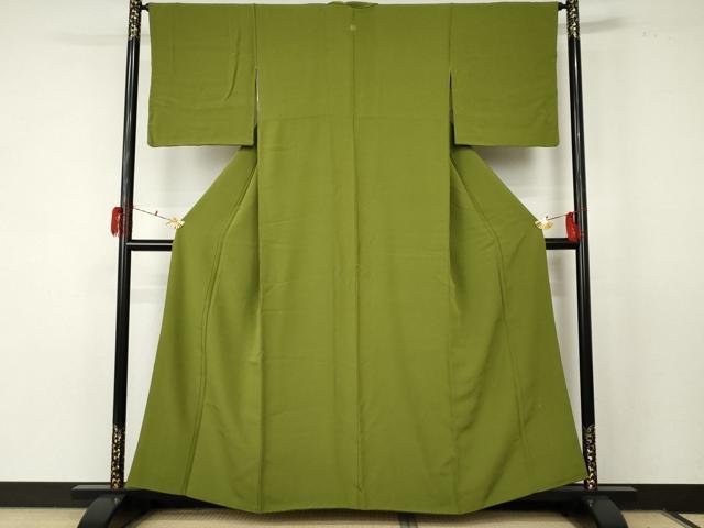 平和屋着物●上質な色無地 苔色 正絹 逸品 AABF5251cs