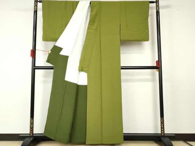 平和屋着物●上質な色無地 苔色 正絹 逸品 AABF5251cs