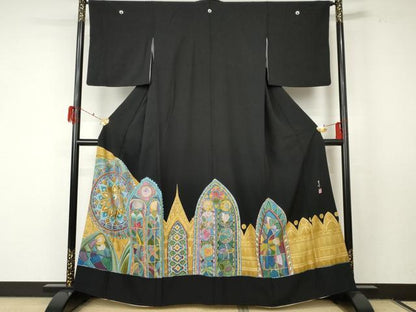 平和屋着物●豪華黒留袖 作家物 ろうけつ染め 洋花文 金彩 正絹 逸品 AABF5252cs