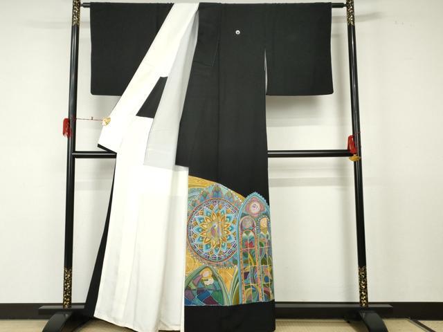 平和屋着物●豪華黒留袖 作家物 ろうけつ染め 洋花文 金彩 正絹 逸品 AABF5252cs